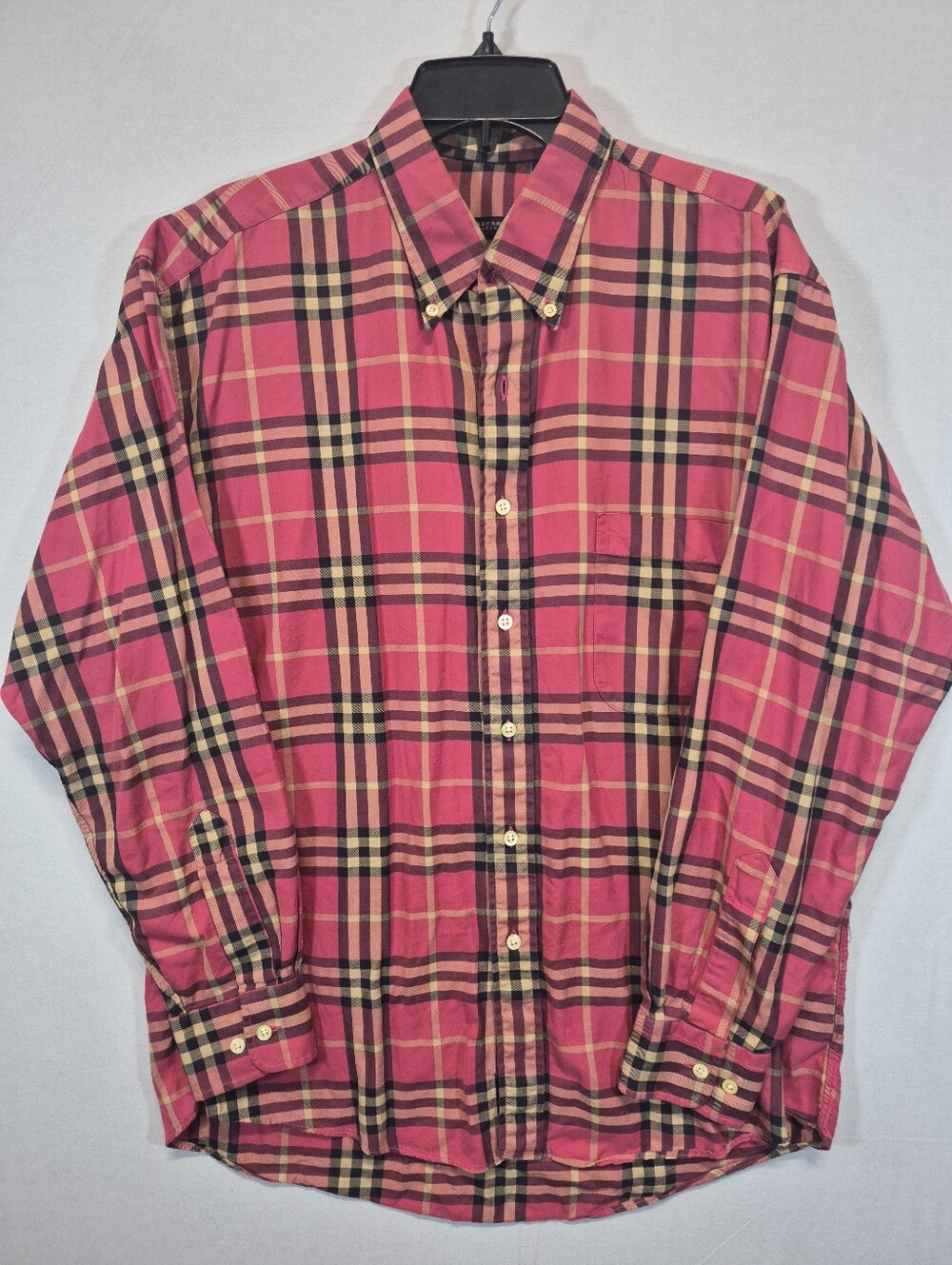 Burberry London Men’s Size Large Made in USA Red Nova Check Plaid Long Sleeve Bu